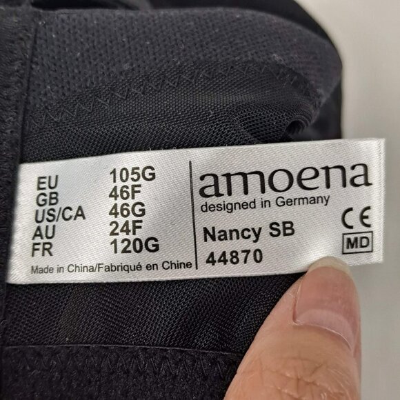 Amoena Nancy SB US Size 46G Black Bra Lace Detail Adj Straps Back Closure NWT - Picture 10 of 12